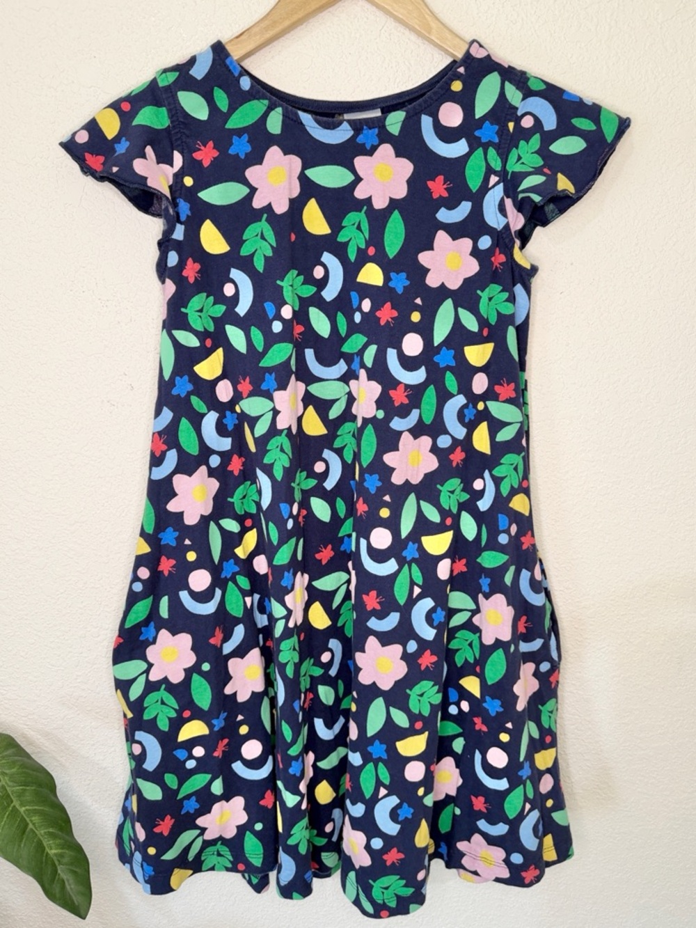 Hanna Andersson Flutter Sleeve Floral Dress with Pockets Girls Size 12